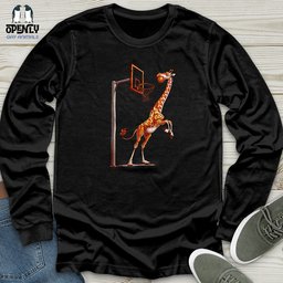 Giraffe Hoops Slam Unisex Long Sleeve Tee Gift For Animal Lover
