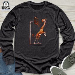 Giraffe Hoops Slam Unisex Long Sleeve Tee Gift For Animal Lover