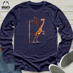 Giraffe Hoops Slam Unisex Long Sleeve Tee Gift For Animal Lover