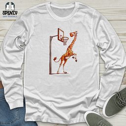 Giraffe Hoops Slam Unisex Long Sleeve Tee Gift For Animal Lover