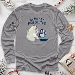 Fishing You A Beary Christmas Unisex Long Sleeve Tee Gift For Animal Lover