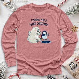 Fishing You A Beary Christmas Unisex Long Sleeve Tee Gift For Animal Lover