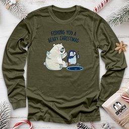 Fishing You A Beary Christmas Unisex Long Sleeve Tee Gift For Animal Lover