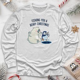 Fishing You A Beary Christmas Unisex Long Sleeve Tee Gift For Animal Lover