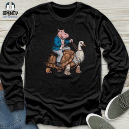 Hippo Riding Turtle Bird Unisex Long Sleeve Tee Gift For Animal Lover