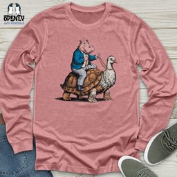Hippo Riding Turtle Bird Unisex Long Sleeve Tee Gift For Animal Lover