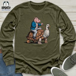 Hippo Riding Turtle Bird Unisex Long Sleeve Tee Gift For Animal Lover