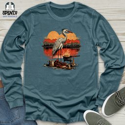 Heron Lakeside Grilling Unisex Long Sleeve Tee Gift For Animal Lover