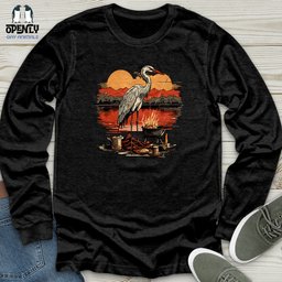Heron Lakeside Grilling Unisex Long Sleeve Tee Gift For Animal Lover
