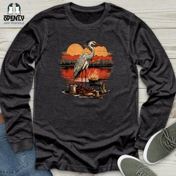 Heron Lakeside Grilling Unisex Long Sleeve Tee Gift For Animal Lover
