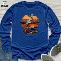 Heron Lakeside Grilling Unisex Long Sleeve Tee Gift For Animal Lover