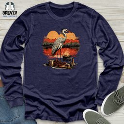 Heron Lakeside Grilling Unisex Long Sleeve Tee Gift For Animal Lover