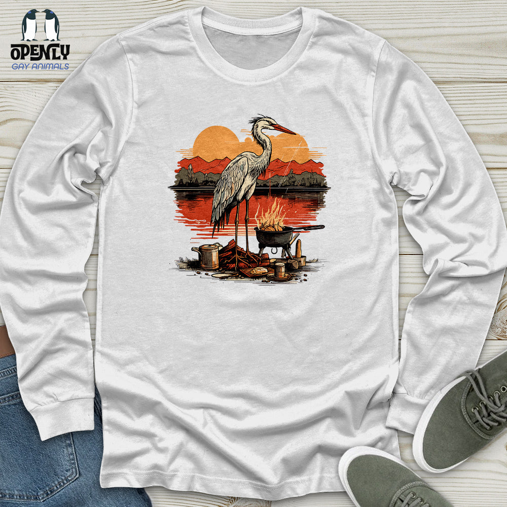 Heron Lakeside Grilling Unisex Long Sleeve Tee Gift For Animal Lover
