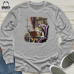 Frog Reading Book Unisex Long Sleeve Tee Gift For Frog Lover