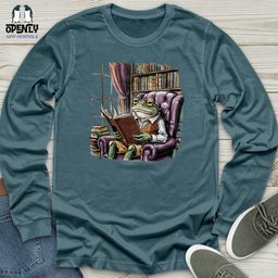 Frog Reading Book Unisex Long Sleeve Tee Gift For Frog Lover