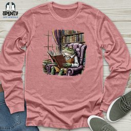 Frog Reading Book Unisex Long Sleeve Tee Gift For Frog Lover