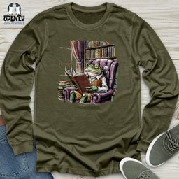 Frog Reading Book Unisex Long Sleeve Tee Gift For Frog Lover
