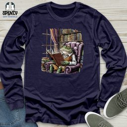 Frog Reading Book Unisex Long Sleeve Tee Gift For Frog Lover