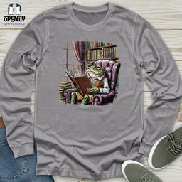 Frog Reading Book Unisex Long Sleeve Tee Gift For Frog Lover