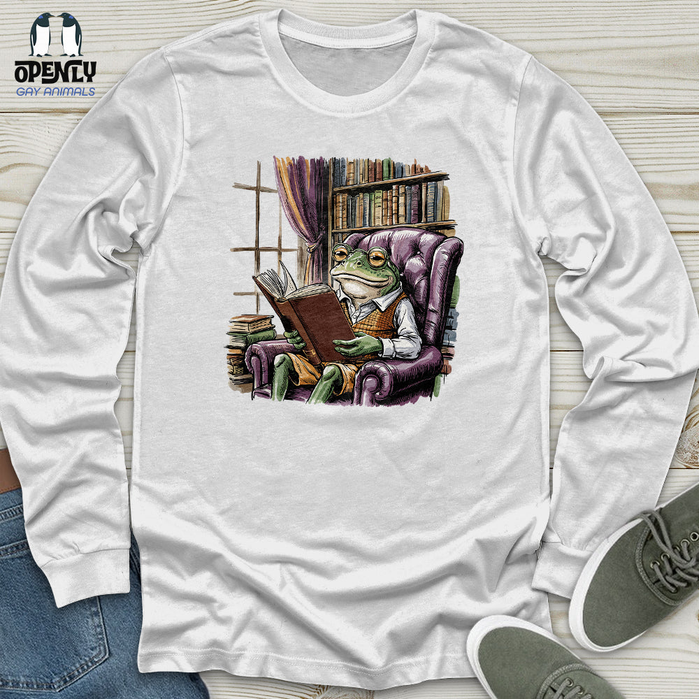 Frog Reading Book Unisex Long Sleeve Tee Gift For Frog Lover