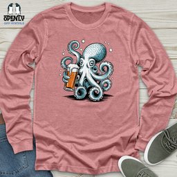 Octopus Holding Beer Glass Unisex Long Sleeve Tee Gift For Animal Lover
