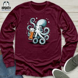Octopus Holding Beer Glass Unisex Long Sleeve Tee Gift For Animal Lover