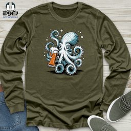 Octopus Holding Beer Glass Unisex Long Sleeve Tee Gift For Animal Lover