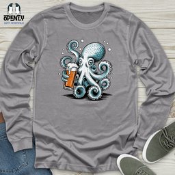 Octopus Holding Beer Glass Unisex Long Sleeve Tee Gift For Animal Lover