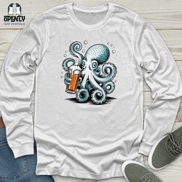 Octopus Holding Beer Glass Unisex Long Sleeve Tee Gift For Animal Lover