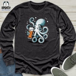 Octopus Holding Beer Glass Unisex Long Sleeve Tee Gift For Animal Lover