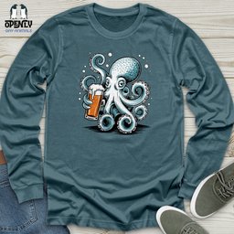 Octopus Holding Beer Glass Unisex Long Sleeve Tee Gift For Animal Lover