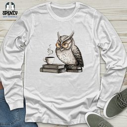 Owl On Book Unisex Long Sleeve Tee Gift For Animal Lover