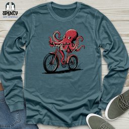 Octopus Riding Bicycle Unisex Long Sleeve Tee Gift For Animal Lover