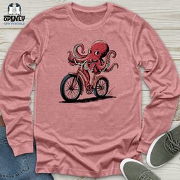 Octopus Riding Bicycle Unisex Long Sleeve Tee Gift For Animal Lover