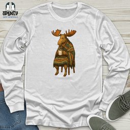 Moose Drinking Coffee Unisex Long Sleeve Tee Gift For Animal Lover
