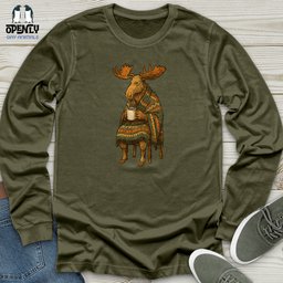 Moose Drinking Coffee Unisex Long Sleeve Tee Gift For Animal Lover