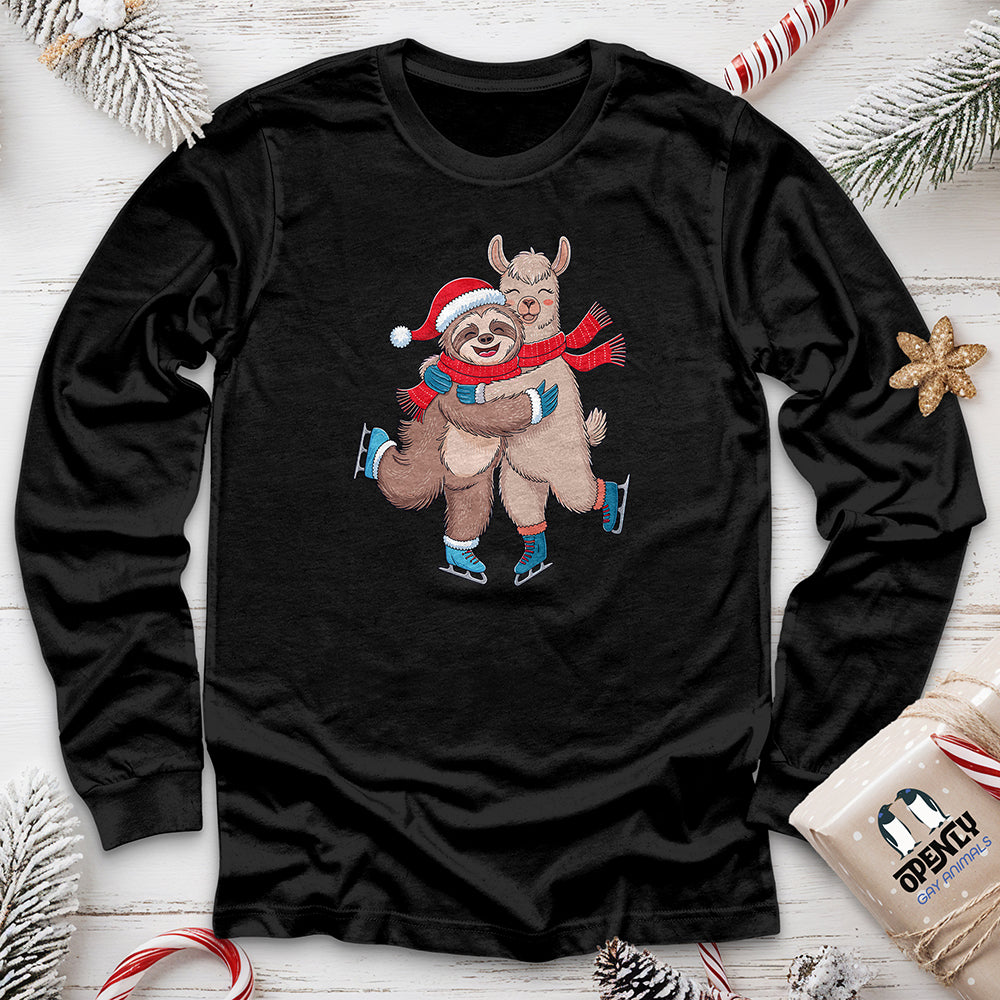 Sloth Hugging Llama Unisex Long Sleeve Tee Gift For Animal Lover
