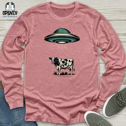 Ufo And Cow Design Unisex Long Sleeve Tee Gift For Animal Lover
