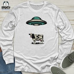 Ufo And Cow Design Unisex Long Sleeve Tee Gift For Animal Lover