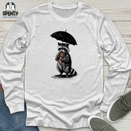 Raccoon Holding Umbrella Unisex Long Sleeve Tee Gift For Animal Lover
