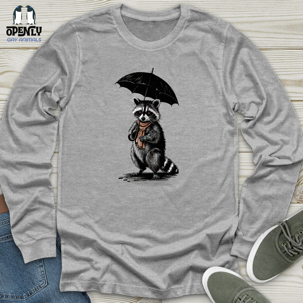 Raccoon Holding Umbrella Unisex Long Sleeve Tee Gift For Animal Lover