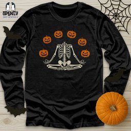 Pumpkin Skeleton Unisex Long Sleeve Tee Gift For Animal Lover