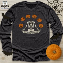 Pumpkin Skeleton Unisex Long Sleeve Tee Gift For Animal Lover