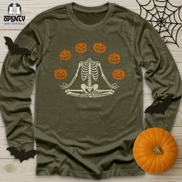 Pumpkin Skeleton Unisex Long Sleeve Tee Gift For Animal Lover