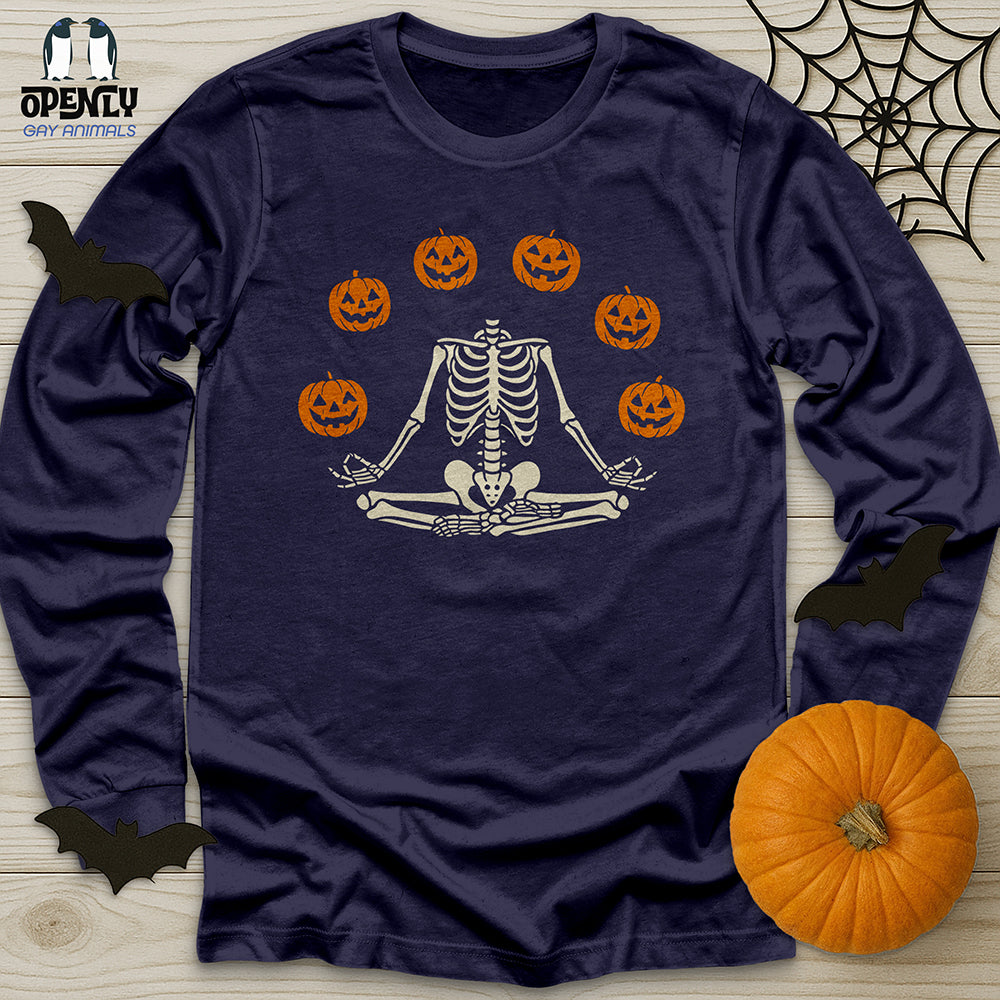 Pumpkin Skeleton Unisex Long Sleeve Tee Gift For Animal Lover