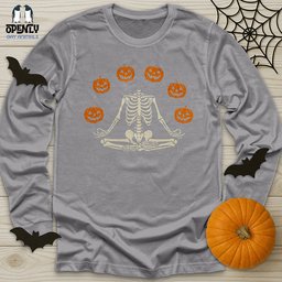 Pumpkin Skeleton Unisex Long Sleeve Tee Gift For Animal Lover
