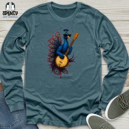 Peacock Rockstar With Banjo Unisex Long Sleeve Tee Gift For Animal Lover