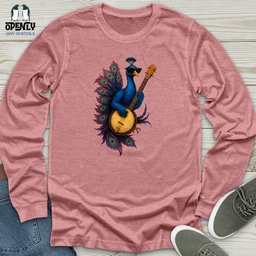 Peacock Rockstar With Banjo Unisex Long Sleeve Tee Gift For Animal Lover