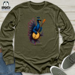 Peacock Rockstar With Banjo Unisex Long Sleeve Tee Gift For Animal Lover