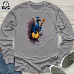 Peacock Rockstar With Banjo Unisex Long Sleeve Tee Gift For Animal Lover